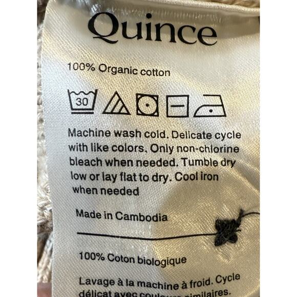 Quince 100% Organic Cotton Cropped Cardigan Womens Sz L Cement Tan Minimalist - Picture 9 of 11